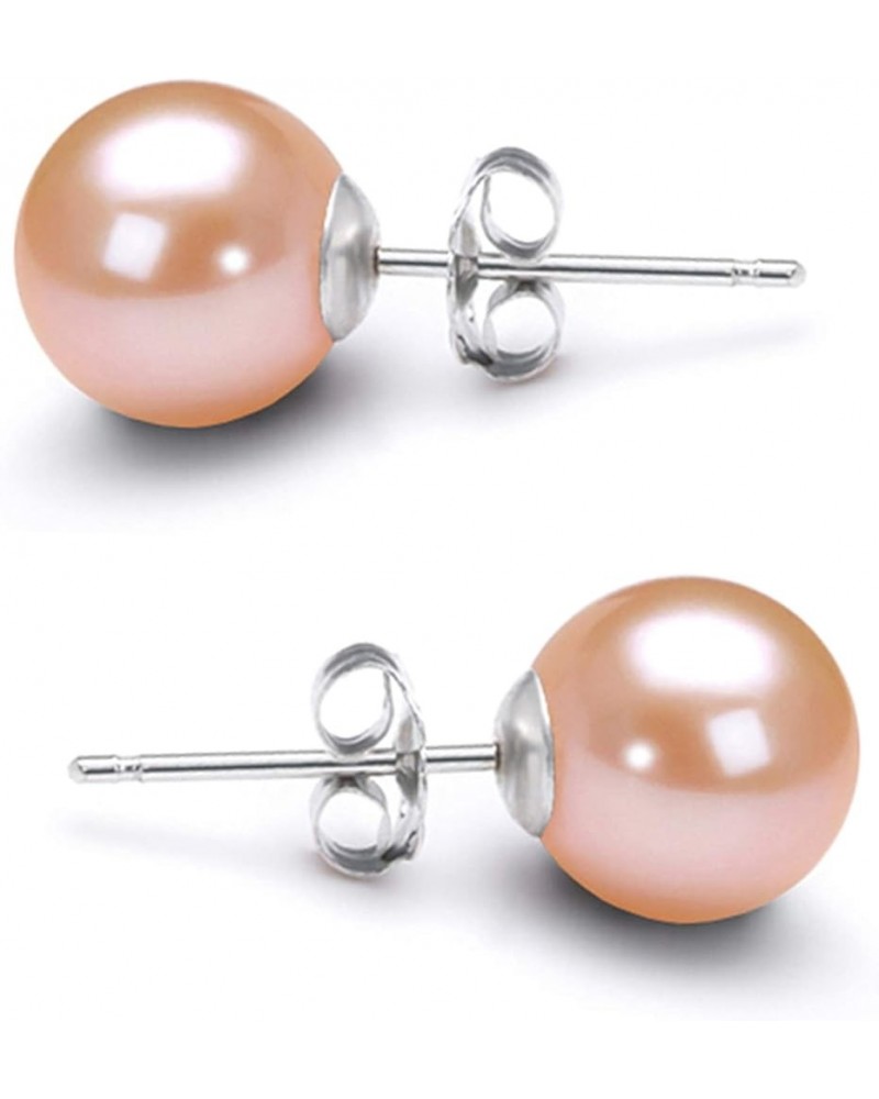 Pink Cultured Pearl Earrings Stud AAA 5-10mm Freshwater Cultured Pearls Earrings Gold Plated Settings - 6.0 Millimeters 925 s...