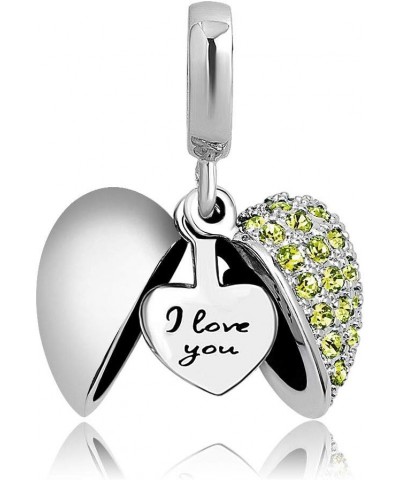 Sterling Silver I Love You Heart Birthstone Charm Dangle Bead for Bracelet August $6.47 Bracelets