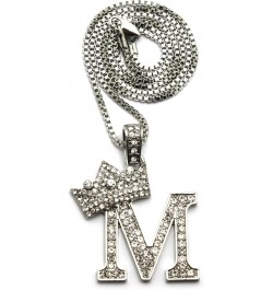 Rhinestone Studded Crown Initial Alphabet Letter Pendant Necklace 24" Box Chain Necklaces in Gold Tone or Silver Tone Silver ...