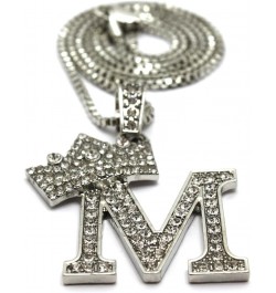 Rhinestone Studded Crown Initial Alphabet Letter Pendant Necklace 24" Box Chain Necklaces in Gold Tone or Silver Tone Silver ...