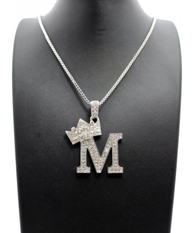 Rhinestone Studded Crown Initial Alphabet Letter Pendant Necklace 24" Box Chain Necklaces in Gold Tone or Silver Tone Silver ...