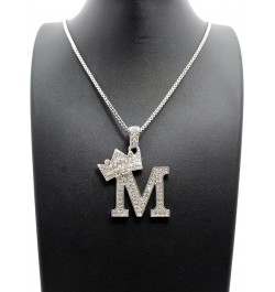 Rhinestone Studded Crown Initial Alphabet Letter Pendant Necklace 24" Box Chain Necklaces in Gold Tone or Silver Tone Silver ...