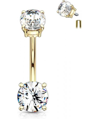 14g Internally Threaded Solitaire CZ Top Mount Belly Button Ring 7mm Gold/Clear $9.35 Body Jewelry