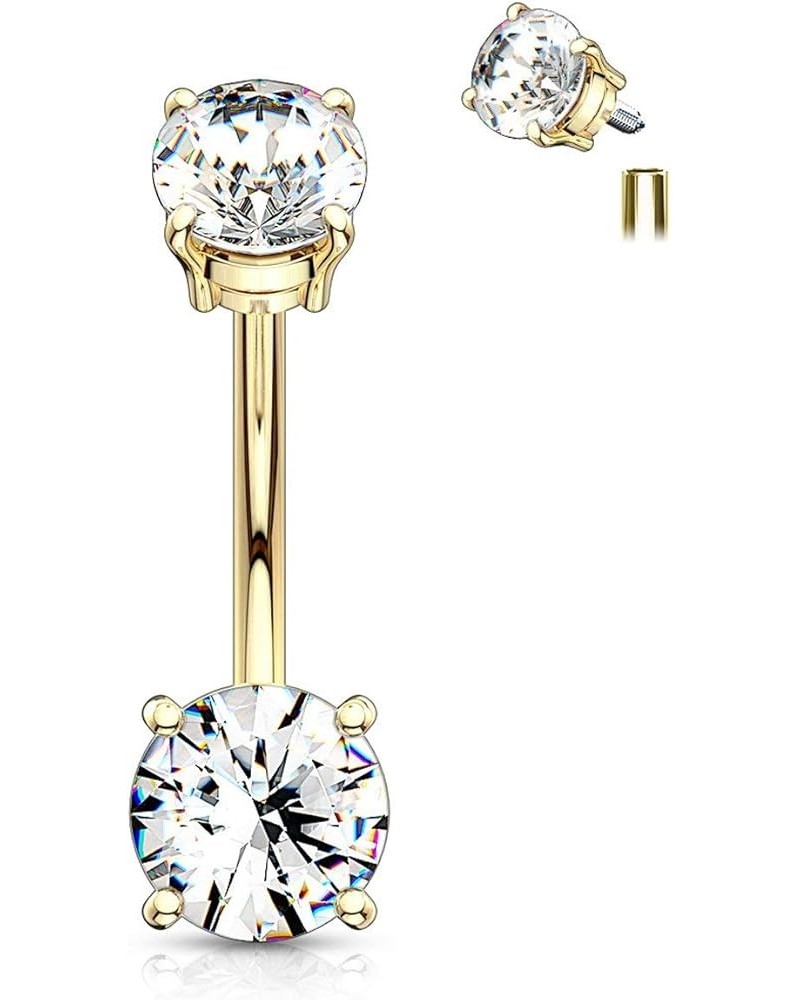 14g Internally Threaded Solitaire CZ Top Mount Belly Button Ring 7mm Gold/Clear $9.35 Body Jewelry