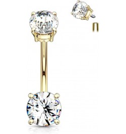 14g Internally Threaded Solitaire CZ Top Mount Belly Button Ring 7mm Gold/Clear $9.35 Body Jewelry