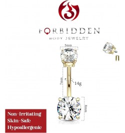 14g Internally Threaded Solitaire CZ Top Mount Belly Button Ring 7mm Gold/Clear $9.35 Body Jewelry