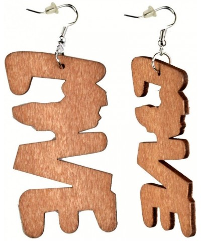 Women's Afrocentric African Text Wood Dangle Pierced Earrings LOVE/Tan $6.83 Earrings