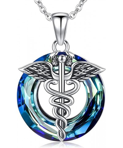 Nurse Day Gifts Sterling Silver Caduceus Angel Wings RN Necklace with Crystal Nurse Practitioner Pendant for Nurse Nursing St...