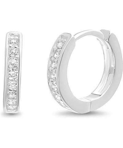 Sterling Silver Small Channel Set Cubic Zirconia Huggie Hoop Earrings for Women White $8.36 Earrings