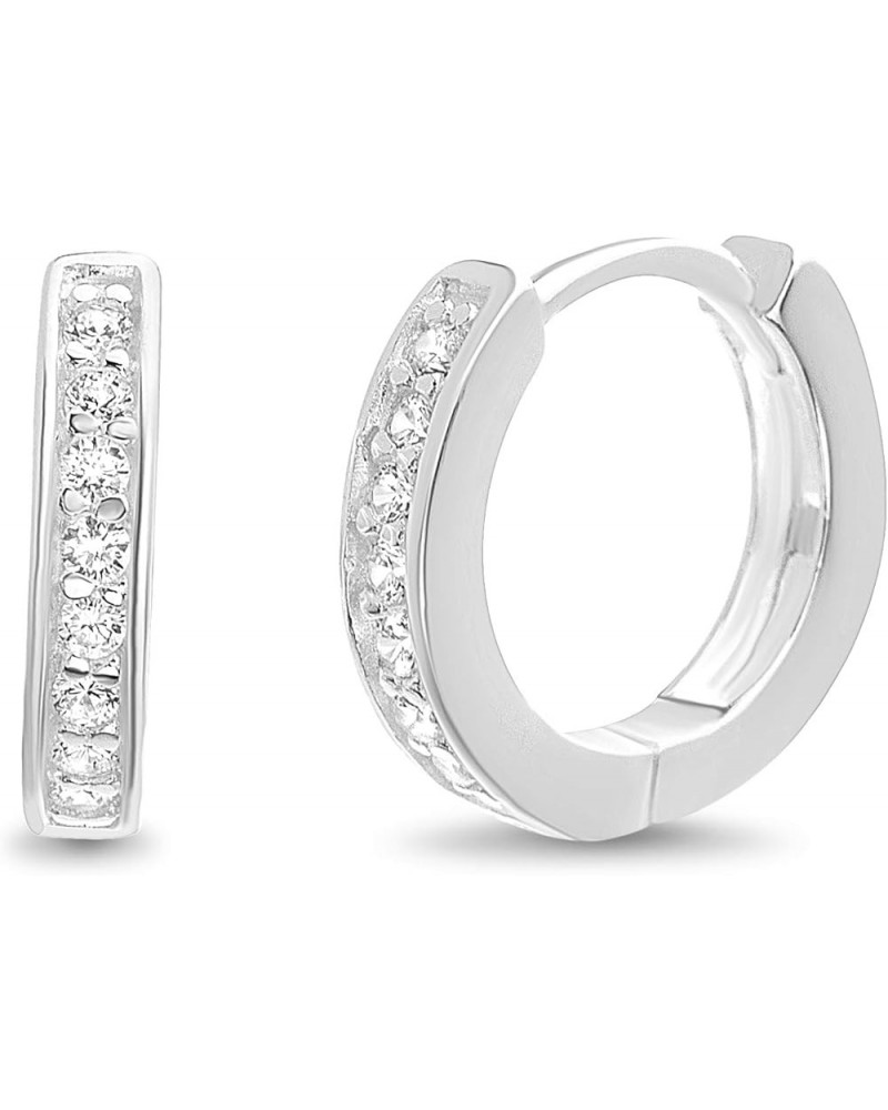 Sterling Silver Small Channel Set Cubic Zirconia Huggie Hoop Earrings for Women White $8.36 Earrings