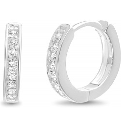 Sterling Silver Small Channel Set Cubic Zirconia Huggie Hoop Earrings for Women White $8.36 Earrings