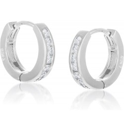 Sterling Silver Small Channel Set Cubic Zirconia Huggie Hoop Earrings for Women White $8.36 Earrings