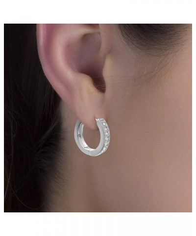 Sterling Silver Small Channel Set Cubic Zirconia Huggie Hoop Earrings for Women White $8.36 Earrings