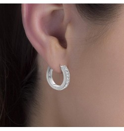 Sterling Silver Small Channel Set Cubic Zirconia Huggie Hoop Earrings for Women White $8.36 Earrings