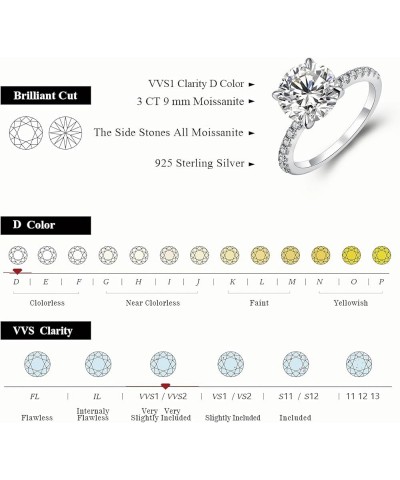 3CT Round Cut Moissanite Engagement Ring for Women D Color VVS1 Clarity in Sterling Silver, Moissanite Promise Anniversary We...