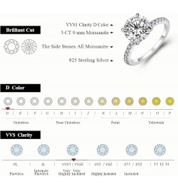 3CT Round Cut Moissanite Engagement Ring for Women D Color VVS1 Clarity in Sterling Silver, Moissanite Promise Anniversary We...