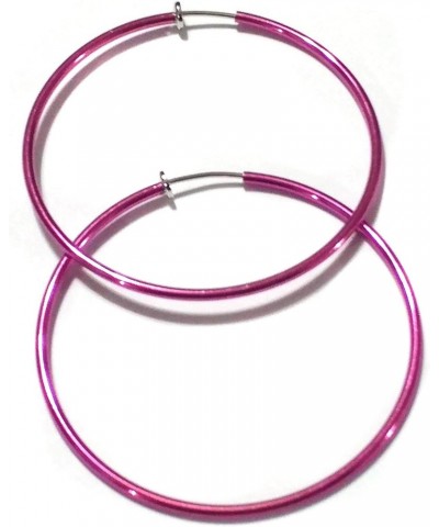 Clip-on Earrings Metallic Shiny Pink Hoop Earrings Simple Thin 2.25 inch Hoops $8.39 Earrings