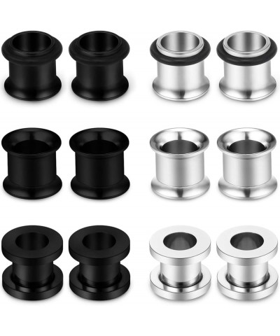 6 Pairs Tunnels Screw Fit Plugs Surgical Steel Ear Stretching Gauges Expander Piercing Jewelry Set for Men Women 8G-0G 0G (8m...