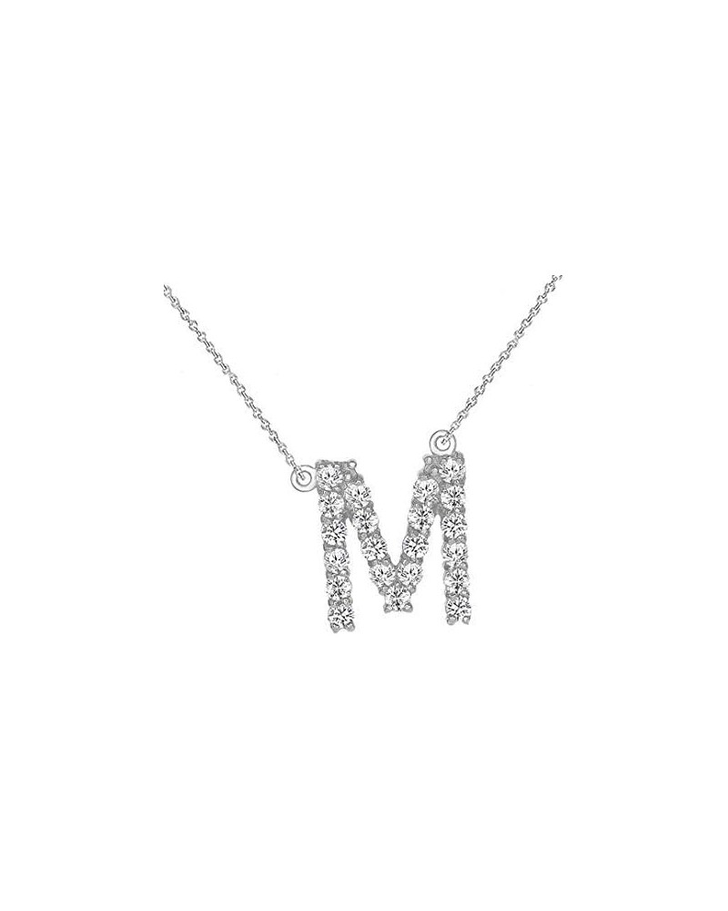 Solid 14k White Gold CZ Personalized Alphabet A-Z Initial Sideways Letter Necklace 18.0 Inches M $63.55 Necklaces