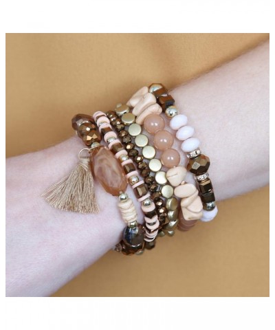 Coin Bead Multi Layer Versatile Statement Bracelets - Stackable Beaded Strand Stretch Bangles Sparkly Crystal, Tassel Charm B...