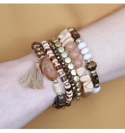 Coin Bead Multi Layer Versatile Statement Bracelets - Stackable Beaded Strand Stretch Bangles Sparkly Crystal, Tassel Charm B...