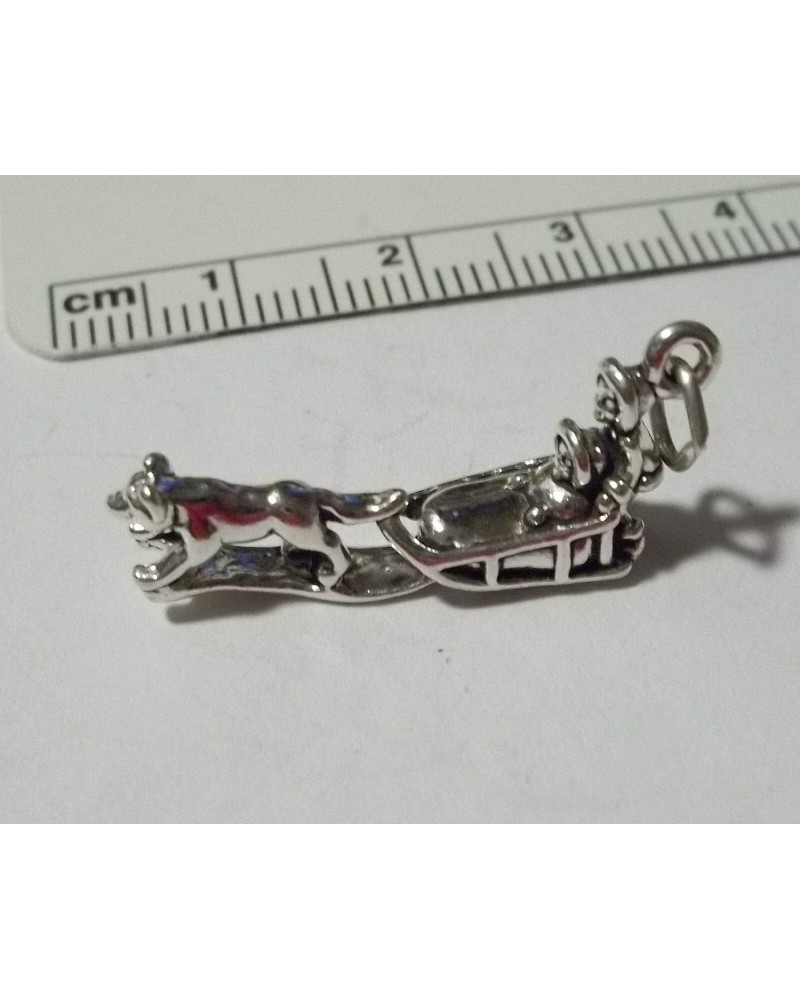 Sterling Silver 3D 28x12x6mm 2 Person riding with Husky Malamute Dog Sled Charm $35.94 Bracelets