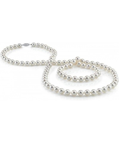 14K Gold 7.0-7.5mm Round Genuine White Japanese Akoya Saltwater Cultured Pearl Necklace in 36" Opera Length for Women $631.80...