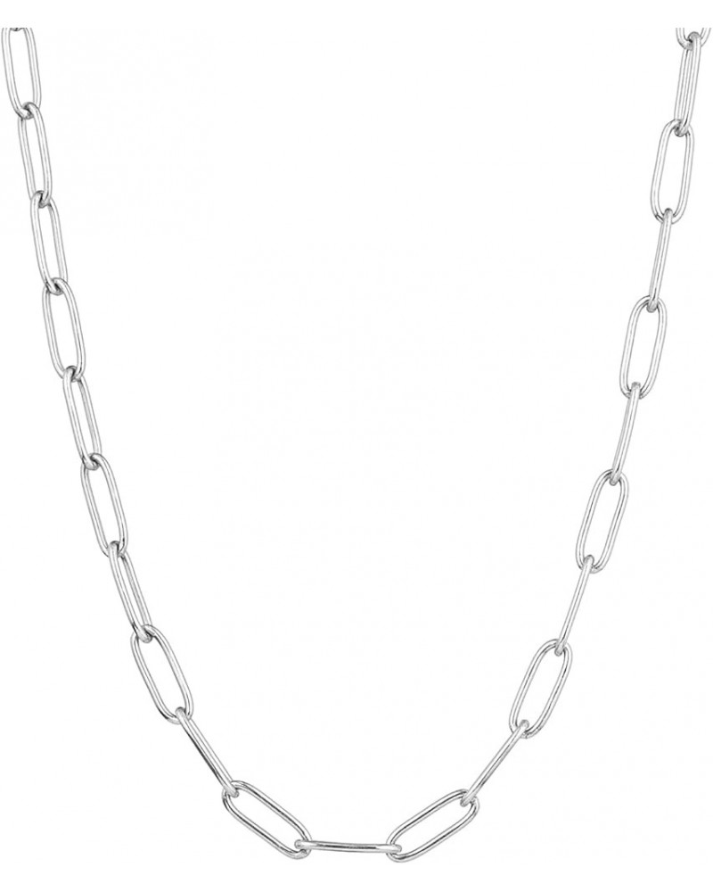 Silver Tone Stainless Steel Paperclip Link Chain Choker Necklace for Women Teen Girls, 4mm Wide Oval Rectangle Link Chain, Wa...