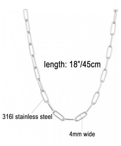 Silver Tone Stainless Steel Paperclip Link Chain Choker Necklace for Women Teen Girls, 4mm Wide Oval Rectangle Link Chain, Wa...