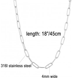 Silver Tone Stainless Steel Paperclip Link Chain Choker Necklace for Women Teen Girls, 4mm Wide Oval Rectangle Link Chain, Wa...