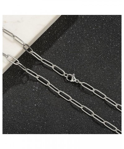 Silver Tone Stainless Steel Paperclip Link Chain Choker Necklace for Women Teen Girls, 4mm Wide Oval Rectangle Link Chain, Wa...