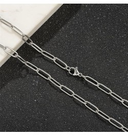 Silver Tone Stainless Steel Paperclip Link Chain Choker Necklace for Women Teen Girls, 4mm Wide Oval Rectangle Link Chain, Wa...