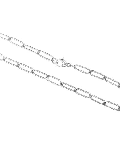 Silver Tone Stainless Steel Paperclip Link Chain Choker Necklace for Women Teen Girls, 4mm Wide Oval Rectangle Link Chain, Wa...