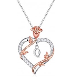 Rose Heart Initial Pendant Necklace Gifts for Women Girls, Letter Brass and Stainless Steel Necklace JEWELRY BOX Q $17.35 Nec...