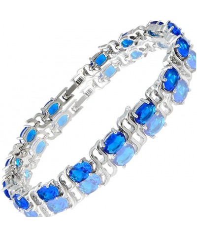 Oval Cut Multi-Color CZ 18K White Gold Plated Tennis Bracelet, 7 Blue $8.69 Bracelets