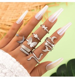 Silver Knuckle Stackable Rings Set for Women Teen Girls, Multiple Stackable Snake Butterfly Heart Flowers Yin Yang Joint Fing...