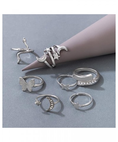 Silver Knuckle Stackable Rings Set for Women Teen Girls, Multiple Stackable Snake Butterfly Heart Flowers Yin Yang Joint Fing...