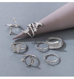 Silver Knuckle Stackable Rings Set for Women Teen Girls, Multiple Stackable Snake Butterfly Heart Flowers Yin Yang Joint Fing...