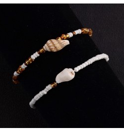 Handmade Beads Anklet Bracelet Boho Conch Shell Beads Anklet Ankle Chain Elastic Blue White Rice Beads Foot Chain Beach Layer...