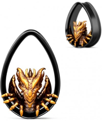 Double FLared Water Drop Ear Tunnels Piercing Stainless Steel Fiery Dragon Gauges Black Earrings Plugs. S8595H 1"(25mm) $8.54...