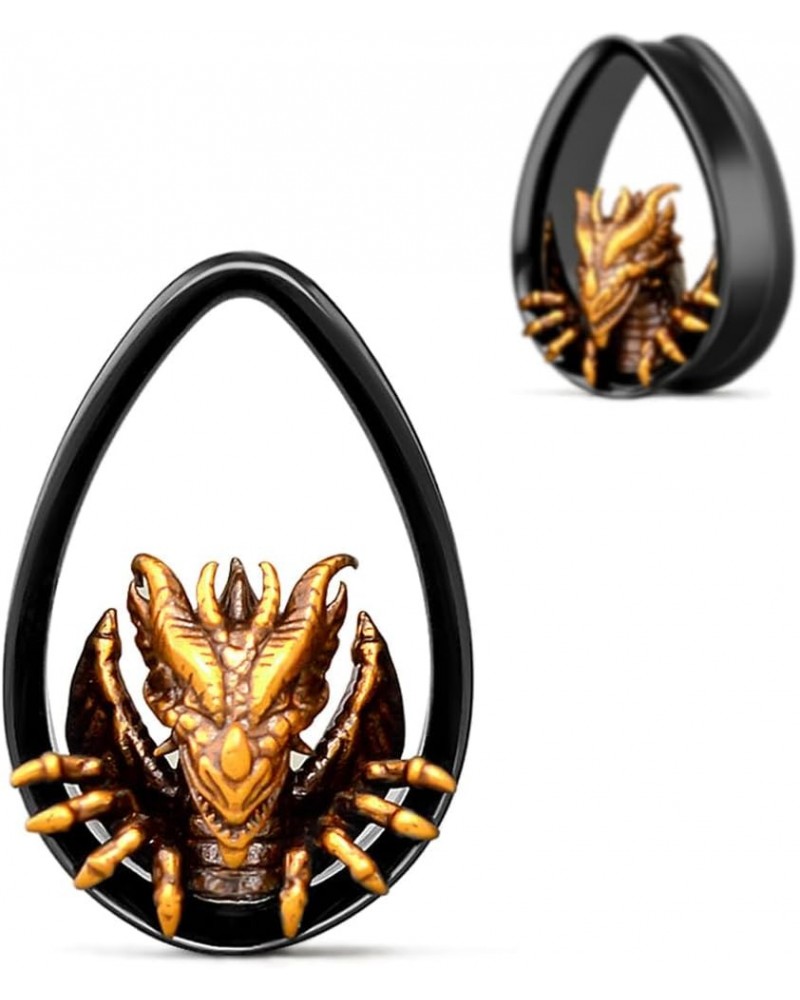 Double FLared Water Drop Ear Tunnels Piercing Stainless Steel Fiery Dragon Gauges Black Earrings Plugs. S8595H 1"(25mm) $8.54...