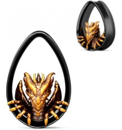 Double FLared Water Drop Ear Tunnels Piercing Stainless Steel Fiery Dragon Gauges Black Earrings Plugs. S8595H 1"(25mm) $8.54...