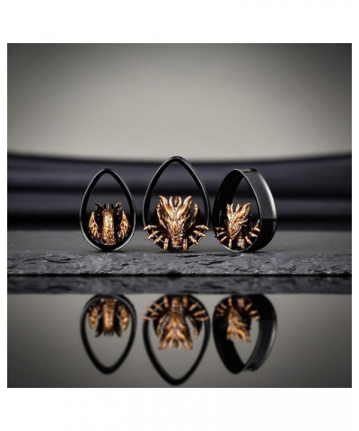 Double FLared Water Drop Ear Tunnels Piercing Stainless Steel Fiery Dragon Gauges Black Earrings Plugs. S8595H 1"(25mm) $8.54...