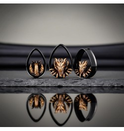 Double FLared Water Drop Ear Tunnels Piercing Stainless Steel Fiery Dragon Gauges Black Earrings Plugs. S8595H 1"(25mm) $8.54...