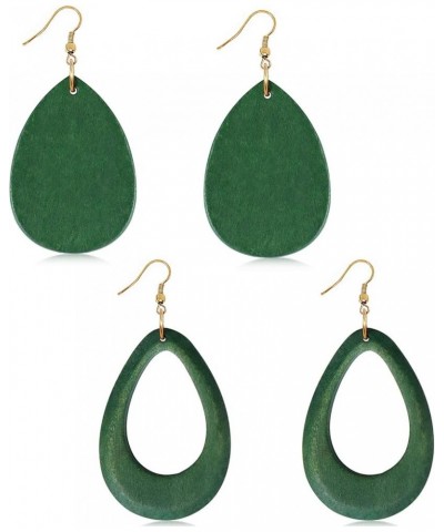 Wood Earrings Natural Wooden Teardrop Earrings Geometric Lightweight Drop Earrings for Women DroGreen $7.59 Earrings