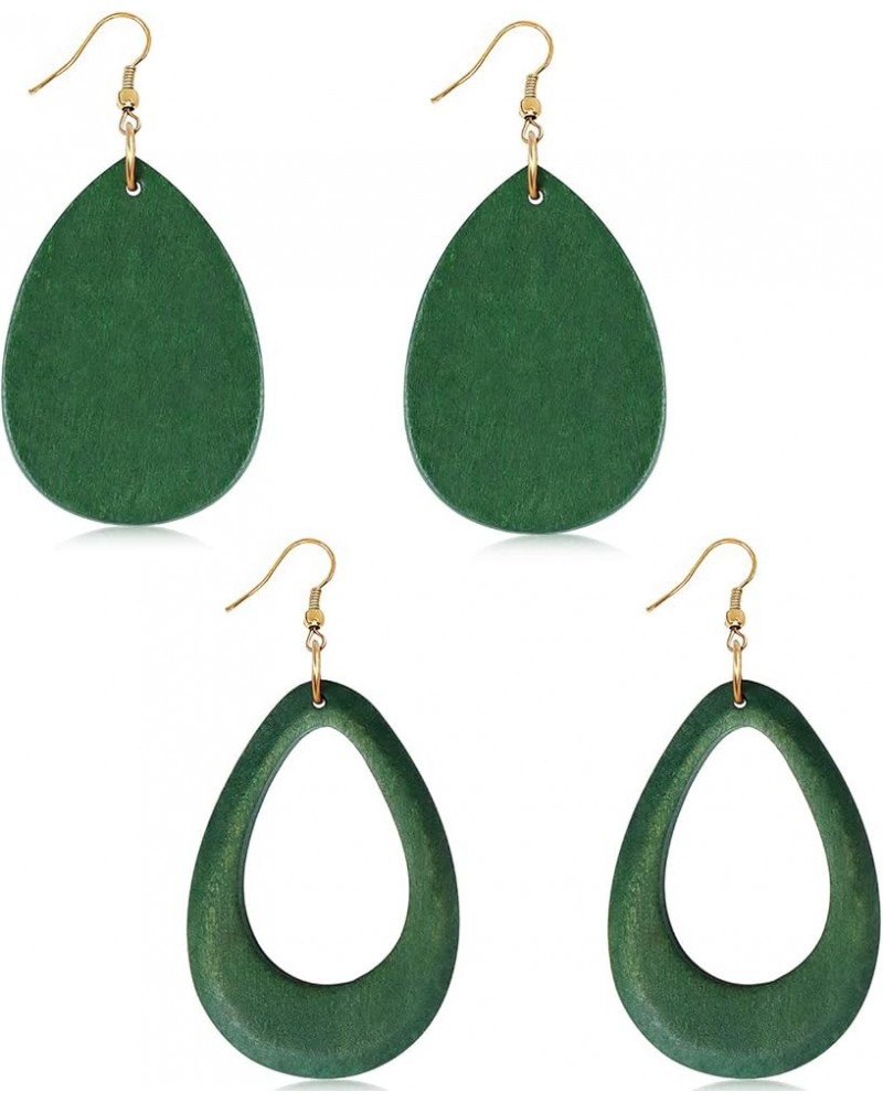 Wood Earrings Natural Wooden Teardrop Earrings Geometric Lightweight Drop Earrings for Women DroGreen $7.59 Earrings