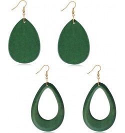 Wood Earrings Natural Wooden Teardrop Earrings Geometric Lightweight Drop Earrings for Women DroGreen $7.59 Earrings