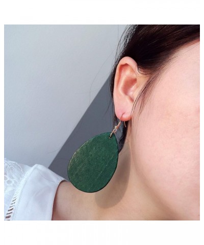 Wood Earrings Natural Wooden Teardrop Earrings Geometric Lightweight Drop Earrings for Women DroGreen $7.59 Earrings