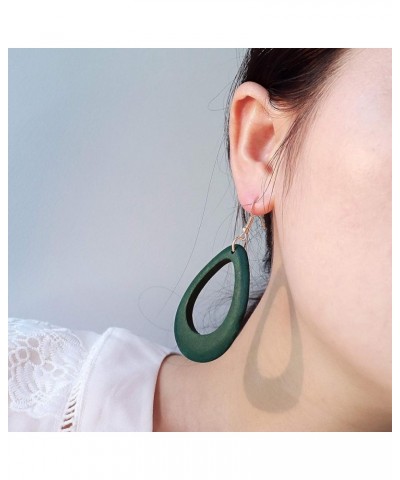 Wood Earrings Natural Wooden Teardrop Earrings Geometric Lightweight Drop Earrings for Women DroGreen $7.59 Earrings