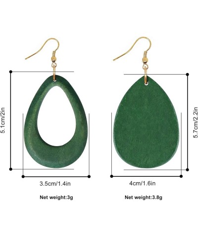 Wood Earrings Natural Wooden Teardrop Earrings Geometric Lightweight Drop Earrings for Women DroGreen $7.59 Earrings